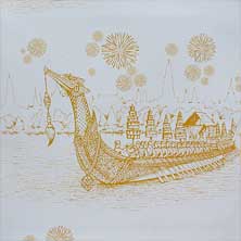 วอลล์เปเปอร์ลายไทย ลายเรือสุพรรณหงส์สีเหลือง รหัสJ205