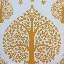 วอลล์เปเปอร์ลายไทย ลายต้นโพธิ์สีขาว รหัสj304