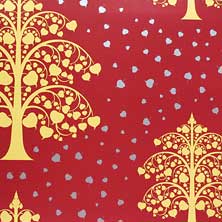 วอลล์เปเปอร์ลายไทย ลายต้นโพธิ์เงินโพธิ์ทองพื้นแดง รหัสj401