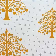 วอลล์เปเปอร์ลายไทย ลายต้นโพธิ์เงินโพธิ์ทองพื้นขาว รหัสj403